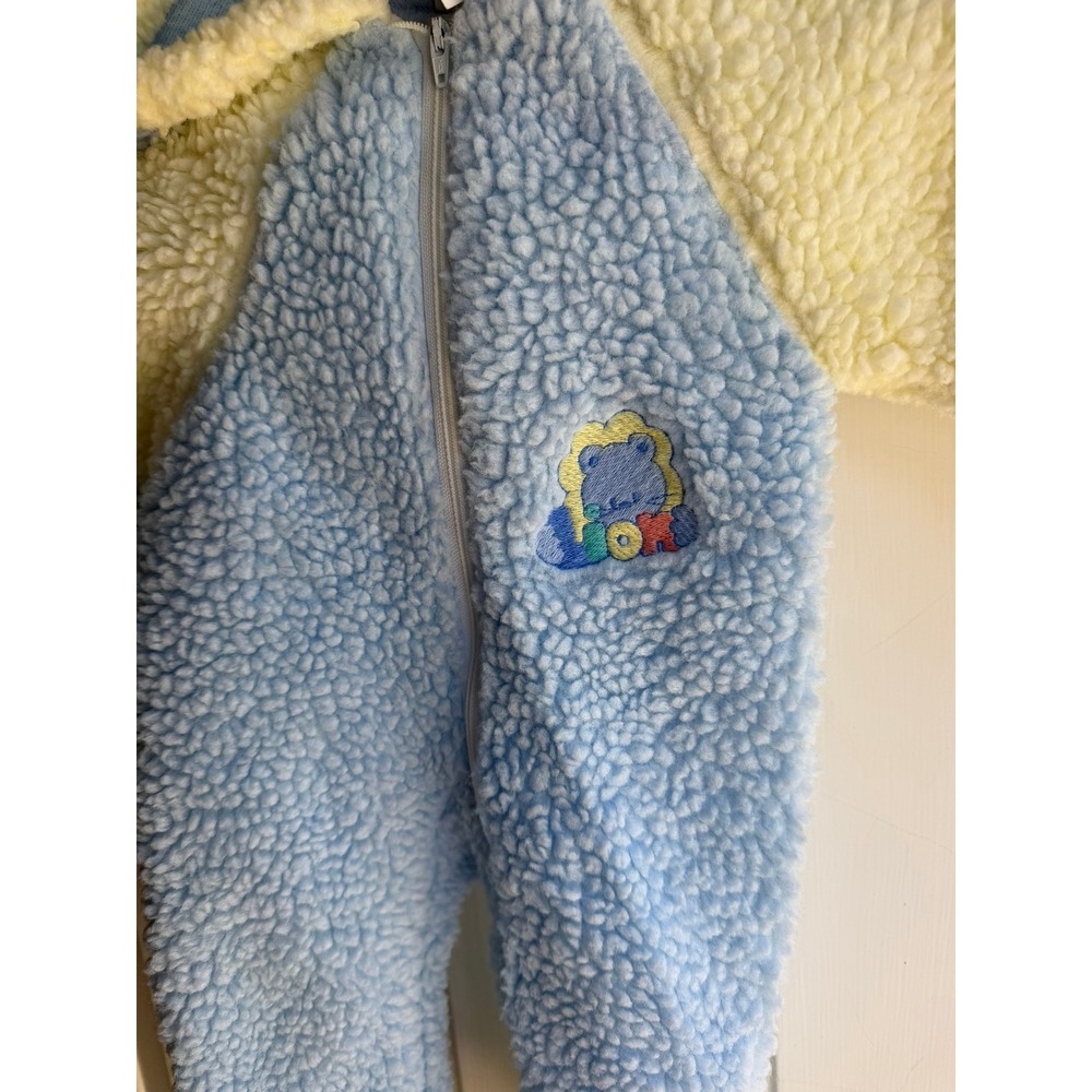 Vintage Cuddle Time Blue Cream Sherpa Fleece Hooded Pram Suit Bunting‎ Small - Picture 2 of 7